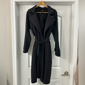 Athleta Stellar Black trench coat - removable hood, size 12
